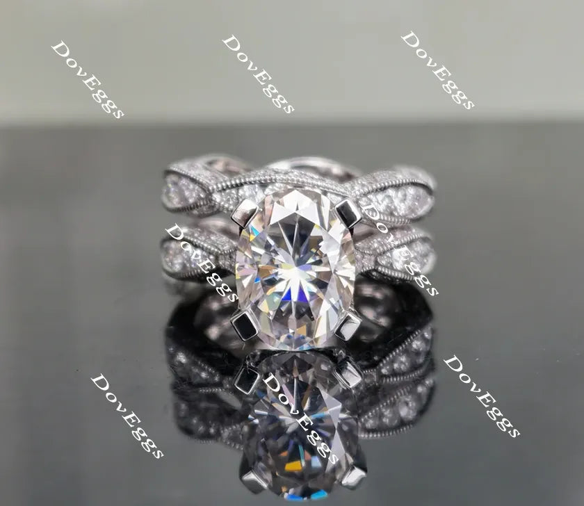 Oval art deco moissanite engagement ring(engagement ring only)| Doveggs