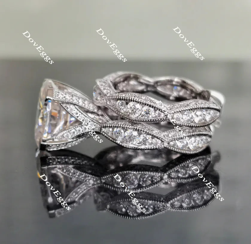 Oval art deco moissanite engagement ring(engagement ring only)| Doveggs