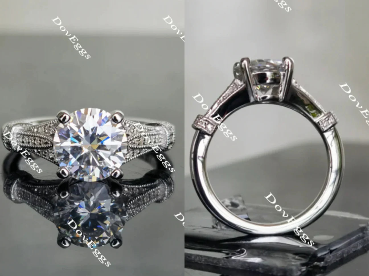Doveggs art deco pave engagement ring only semi-mount only(Exclusively to DovEggs Stones)