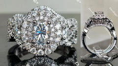 Oval halo pave moissanite bridal set(2 rings)| Doveggs