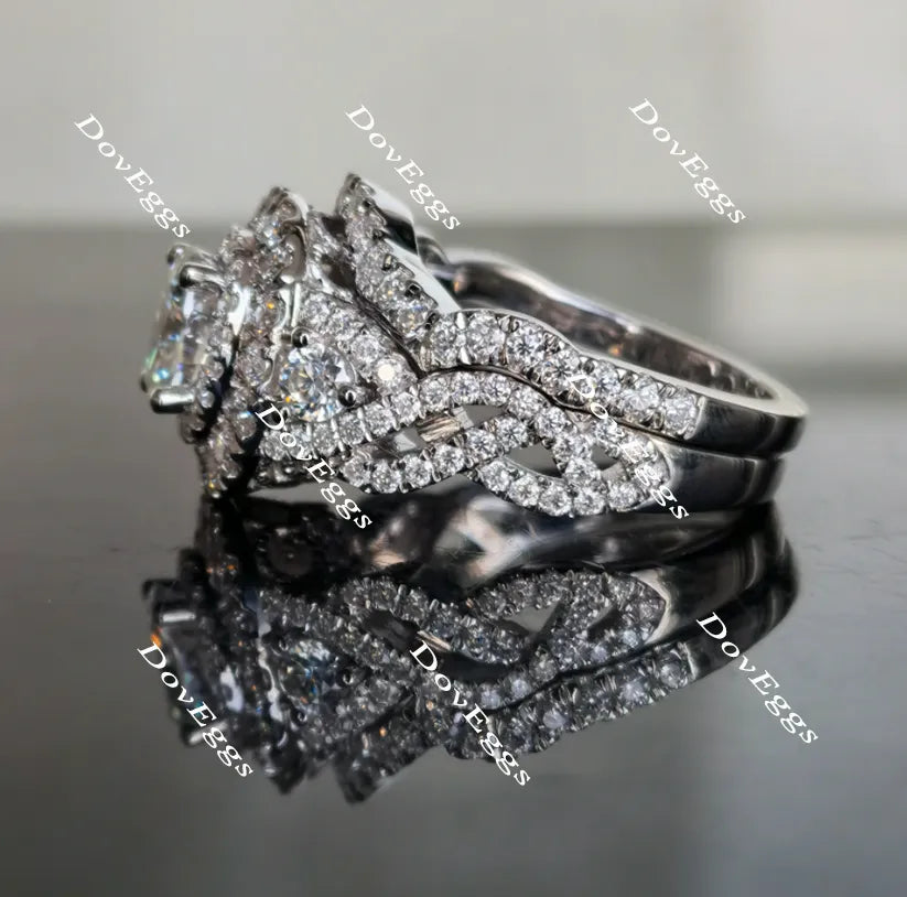 Oval halo pave moissanite bridal set(2 rings)| Doveggs