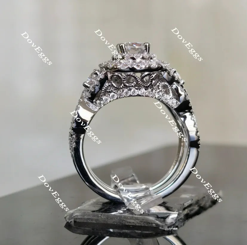 Oval halo pave moissanite bridal set(2 rings)| Doveggs