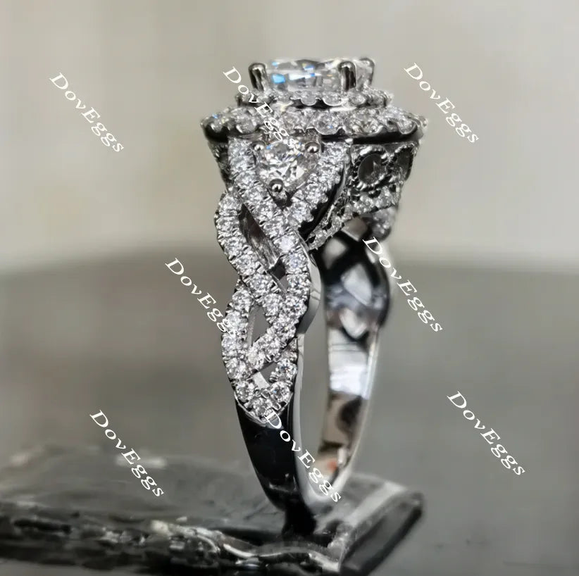 Oval halo pave moissanite bridal set(2 rings)| Doveggs