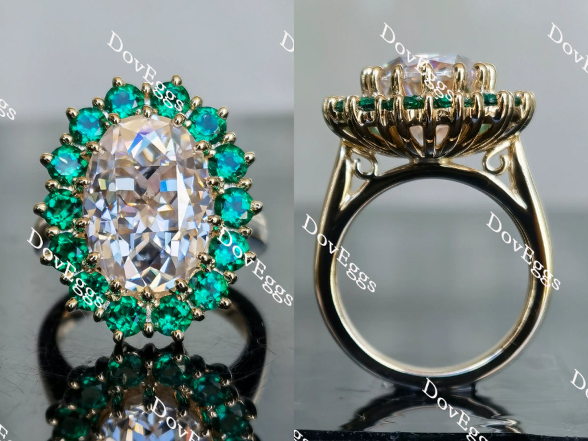 Oval floral halo moissanite & colored gem engagement ring| Doveggs