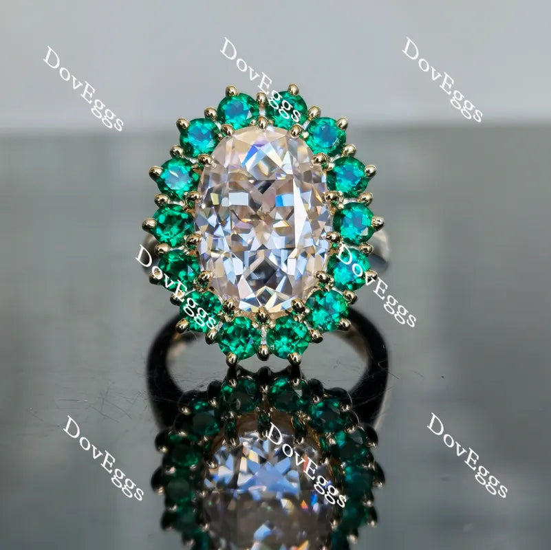 Oval floral halo moissanite & colored gem engagement ring| Doveggs