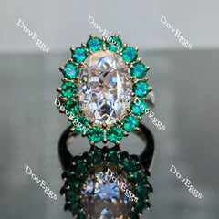 Oval floral halo moissanite & colored gem engagement ring| Doveggs