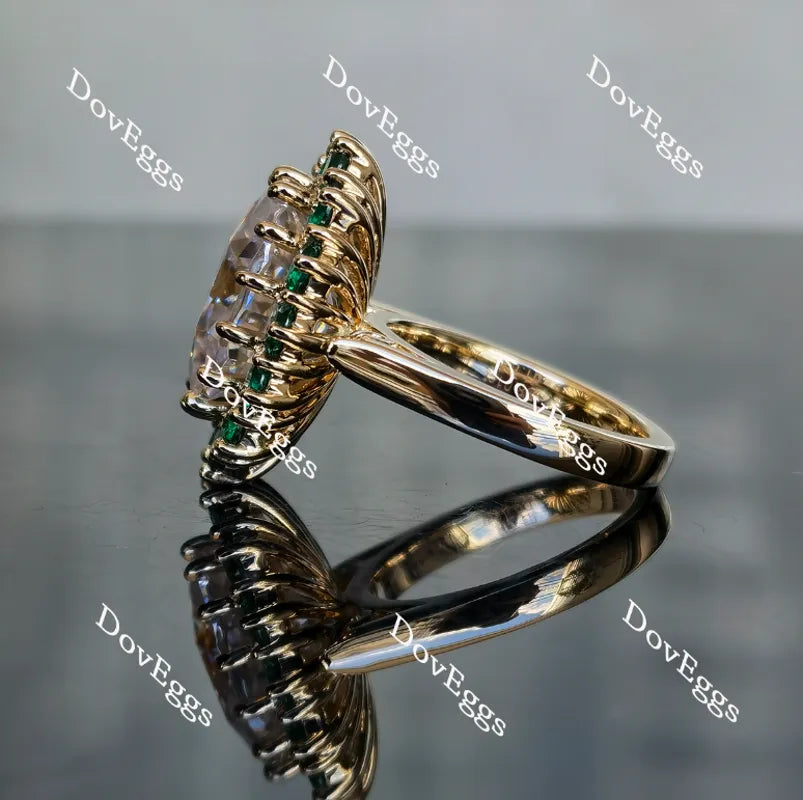 Oval floral halo moissanite & colored gem engagement ring| Doveggs