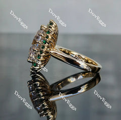 Oval floral halo moissanite & colored gem engagement ring| Doveggs