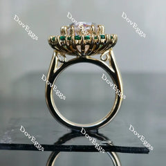 Oval floral halo moissanite & colored gem engagement ring| Doveggs