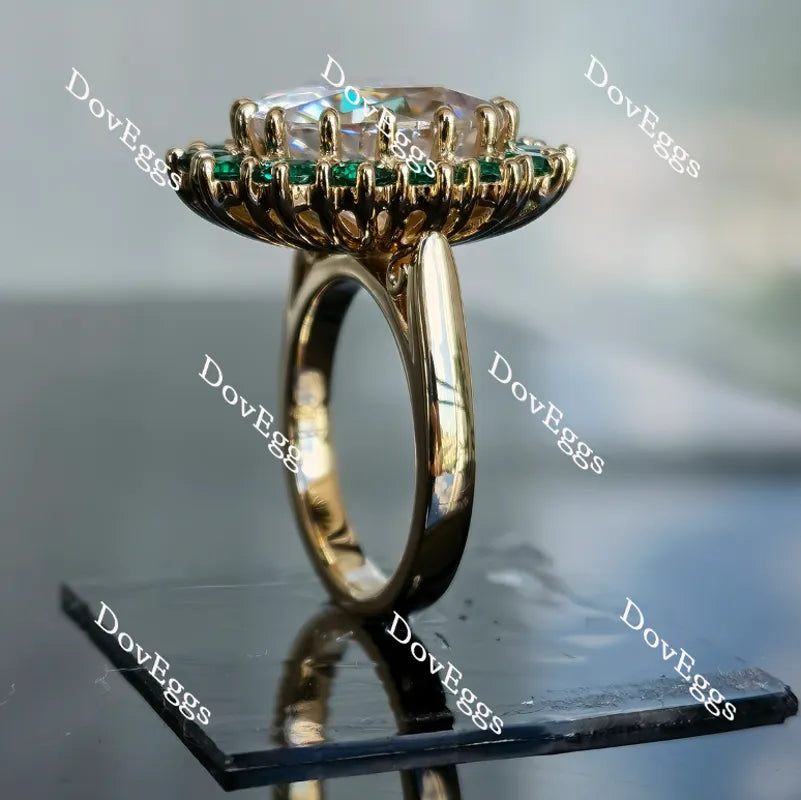 Oval floral halo moissanite & colored gem engagement ring| Doveggs