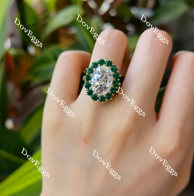 Oval floral halo moissanite & colored gem engagement ring| Doveggs