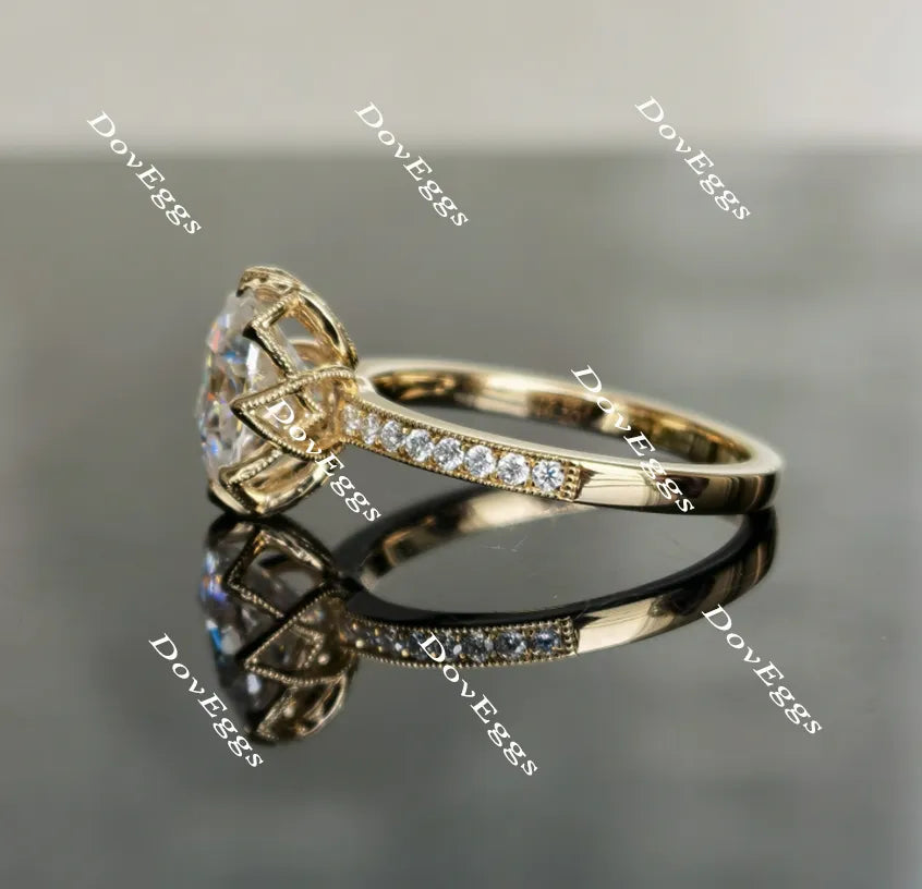 Oval half eternity pave moissanite engagement ring| Doveggs