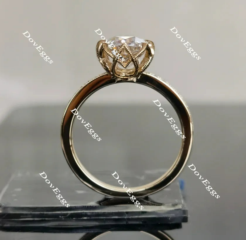 Oval half eternity pave moissanite engagement ring| Doveggs
