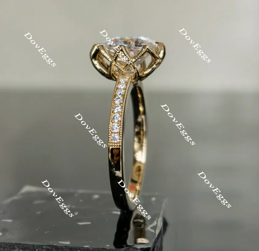 Oval half eternity pave moissanite engagement ring| Doveggs