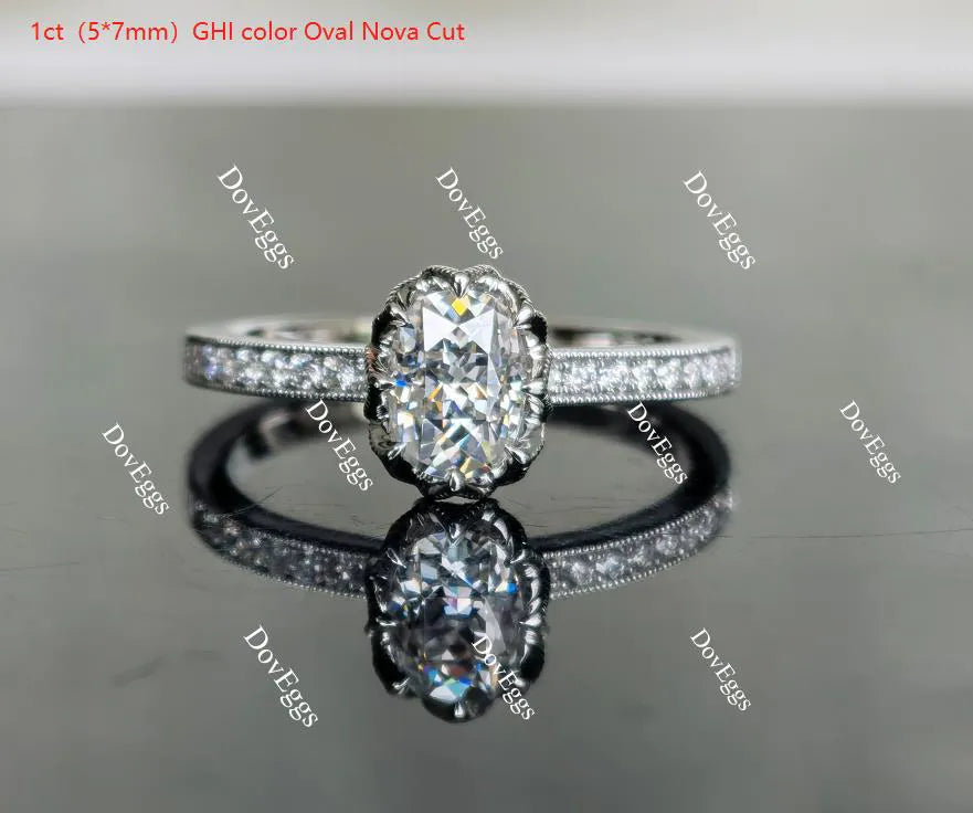 Oval half eternity pave moissanite engagement ring| Doveggs