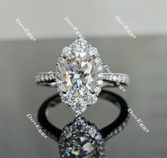 Oval half eternity pave halo moissanite engagement ring| Doveggs
