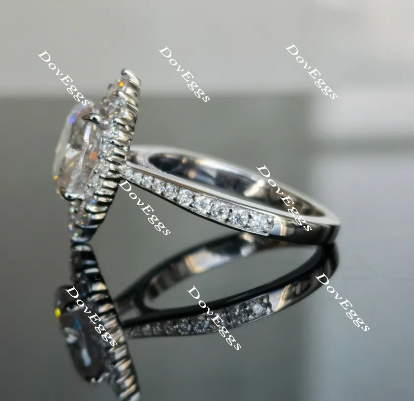 Oval half eternity pave halo moissanite engagement ring| Doveggs