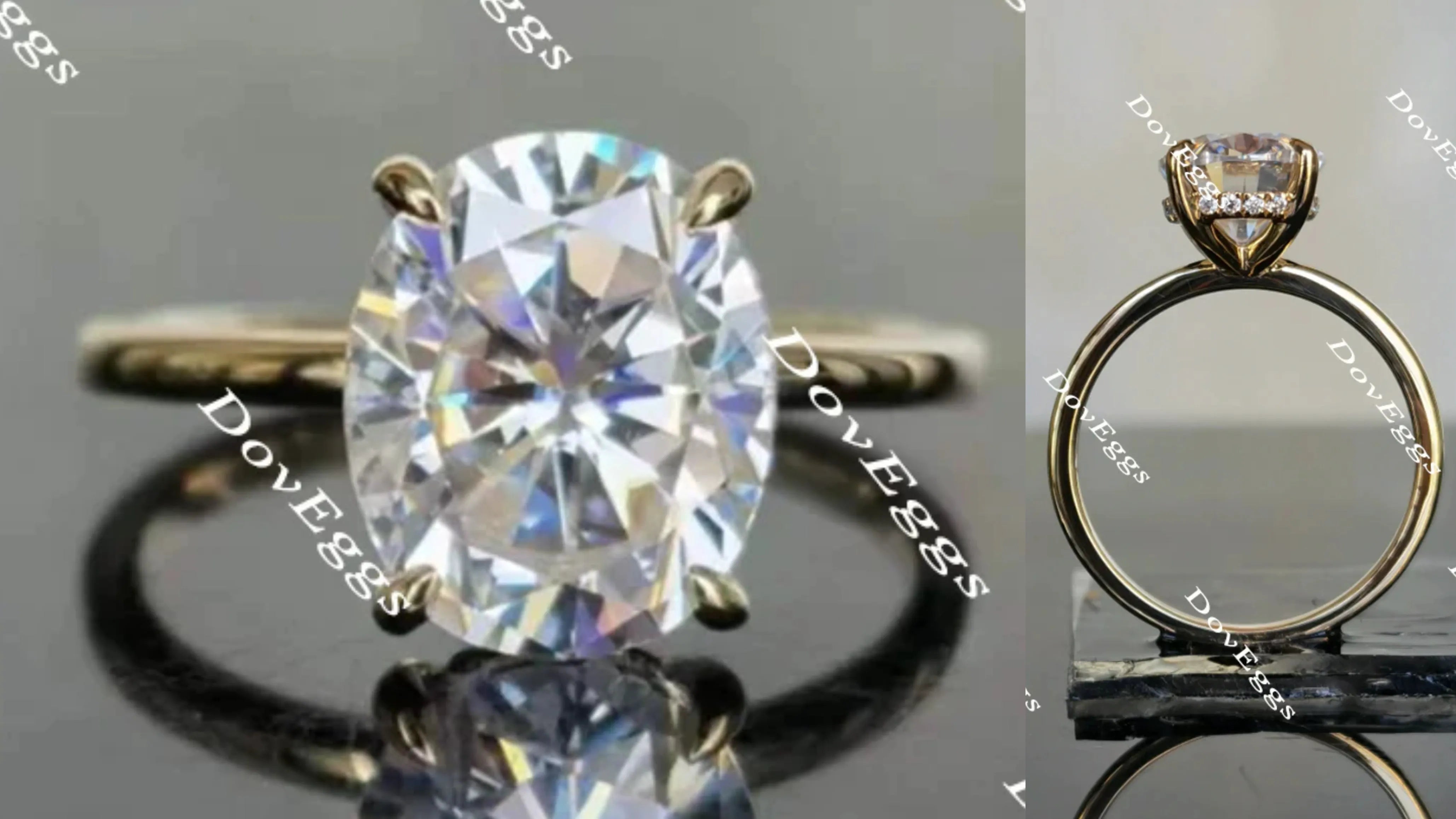 Oval hidden halo moissanite engagement ring| Doveggs