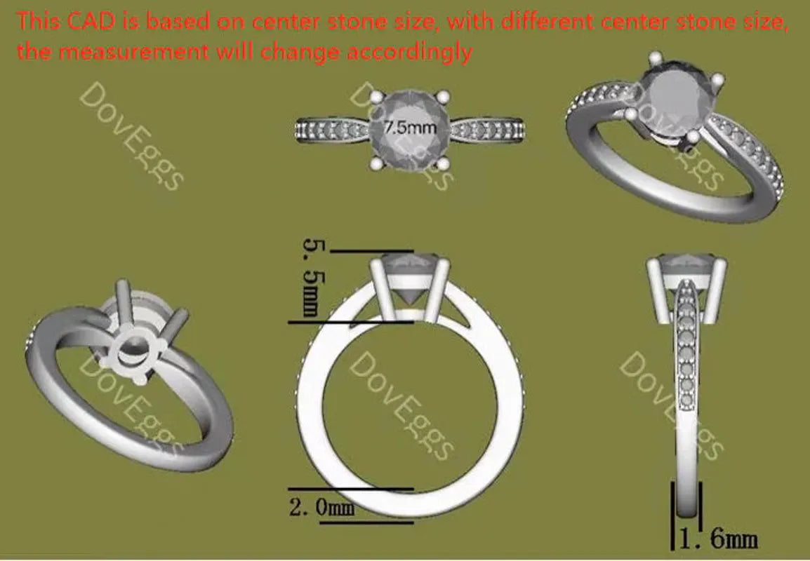 Doveggs half eternity pave engagement ring only semi-mount only(Exclusively to DovEggs Stones)
