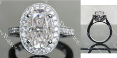 Oval half eternity pave halo moissanite engagement ring| Doveggs