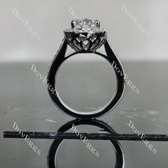 Oval half eternity pave halo moissanite engagement ring| Doveggs