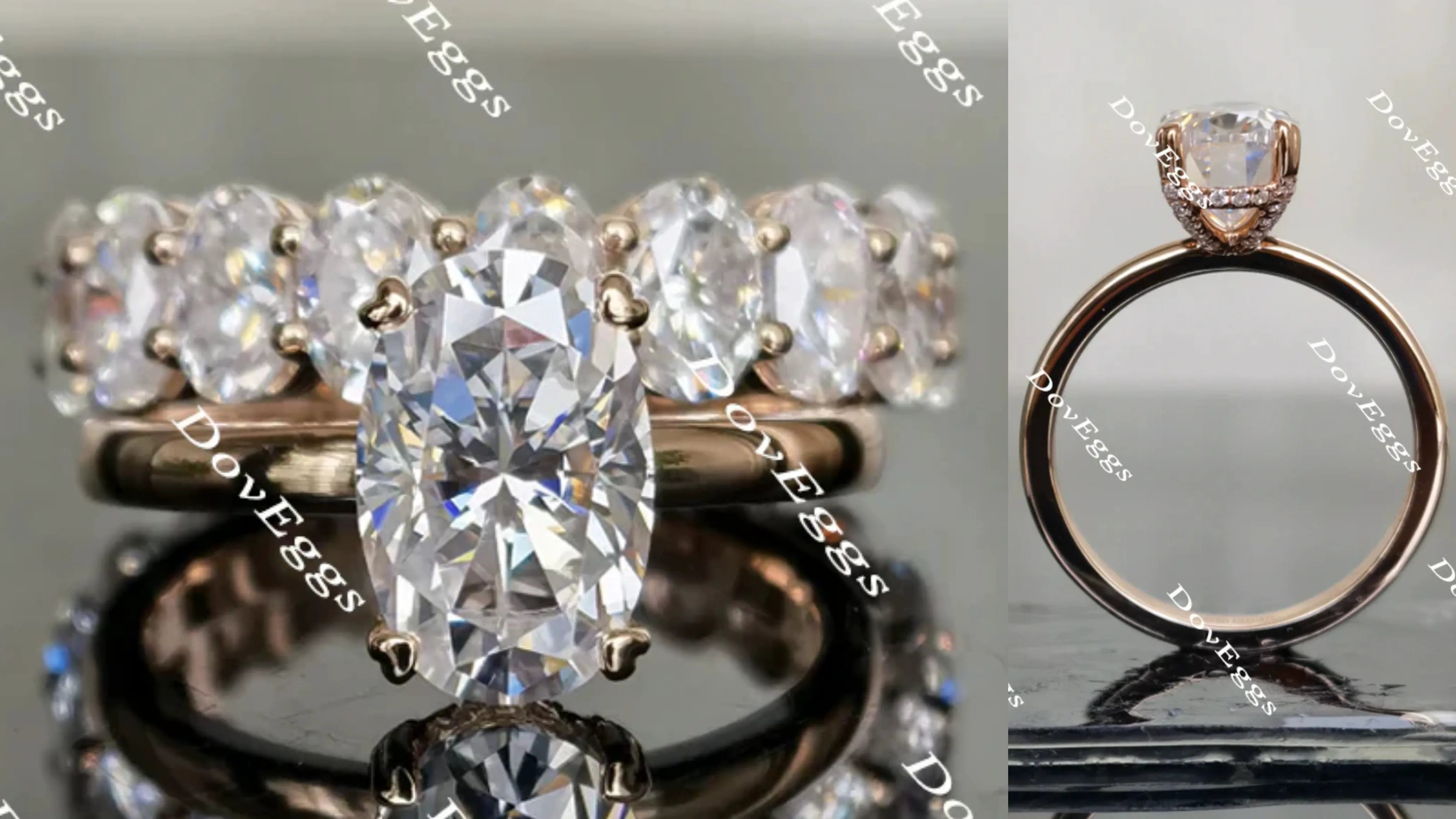 Oval pave moissanite engagement ring(engagement ring only)| DovEggs