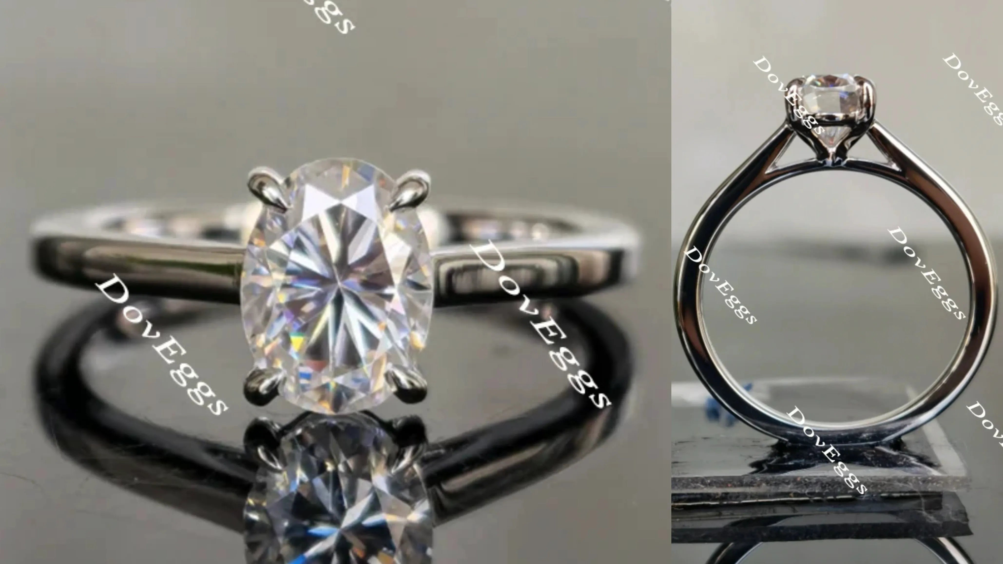 Oval solitaire oval moissanite engagement ring| Doveggs