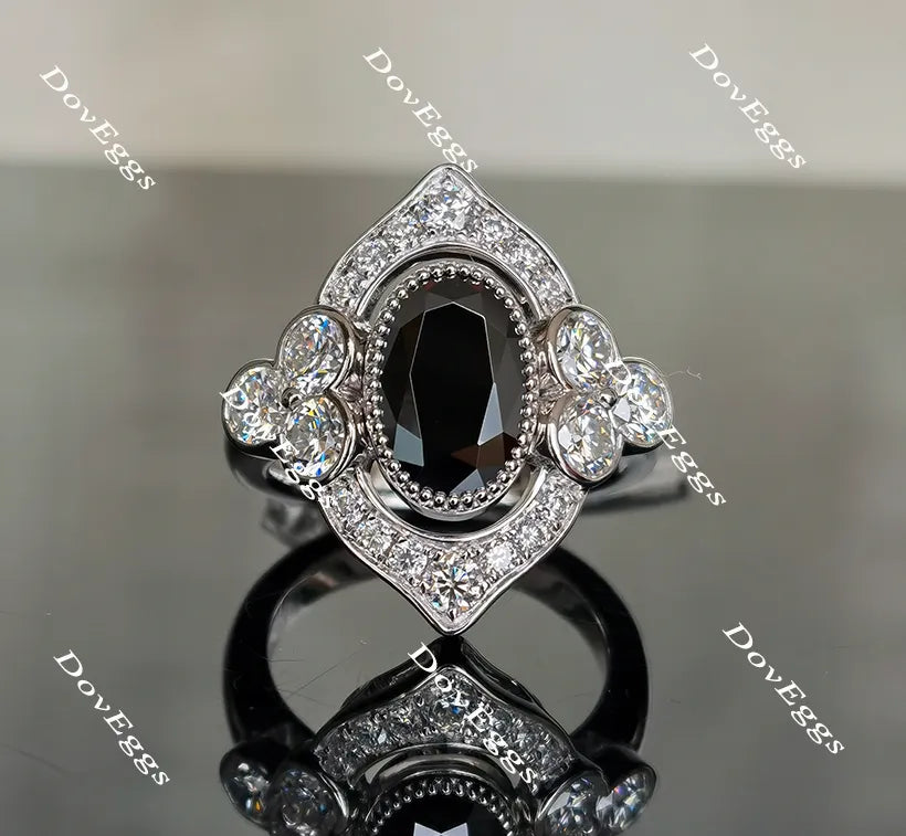 Oval flower shape halo moissanite engagement ring| Doveggs