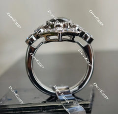 Oval flower shape halo moissanite engagement ring| Doveggs