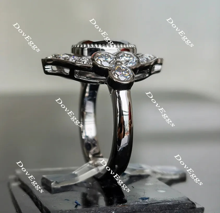 Oval flower shape halo moissanite engagement ring| Doveggs