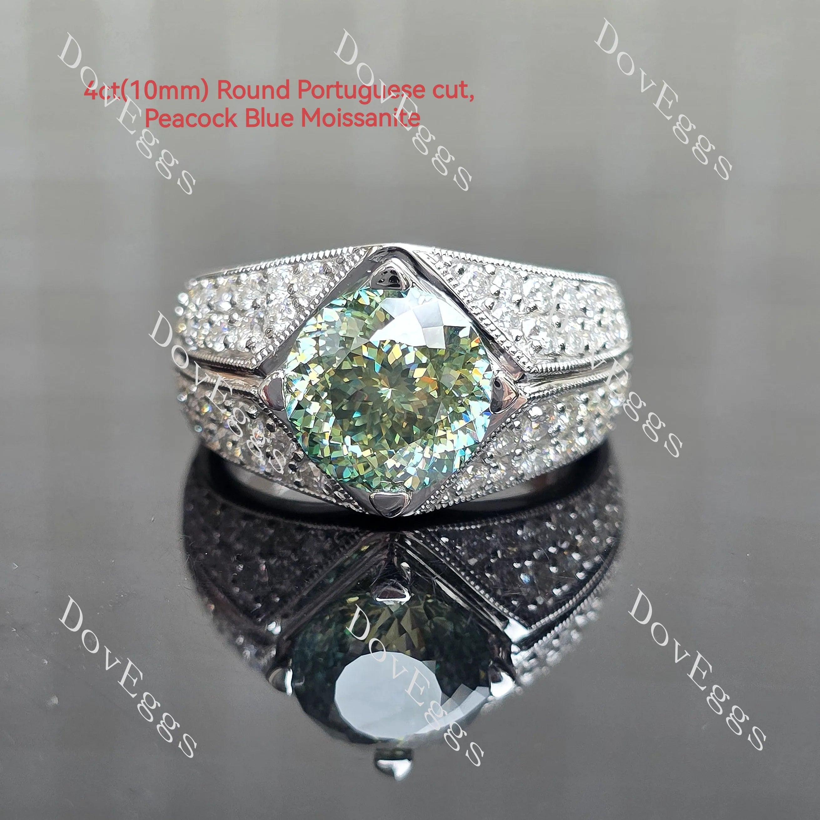 Doveggs round pave moissanite engagement ring