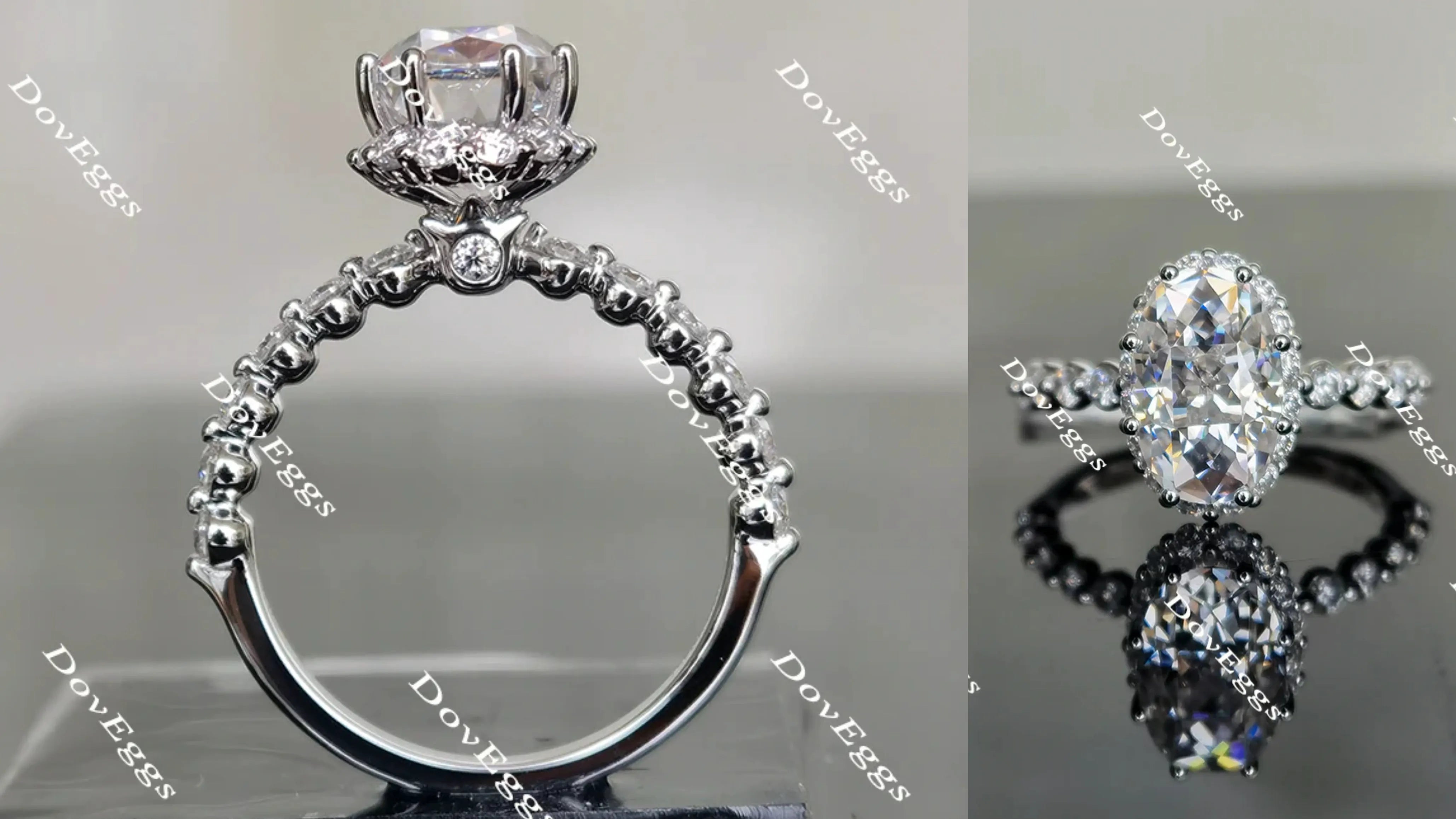 Oval half eternity moissanite engagement ring| Doveggs