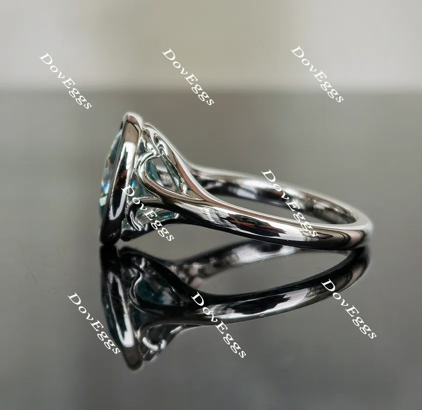 Oval bezel solitaire moissanite engagement ring| Doveggs