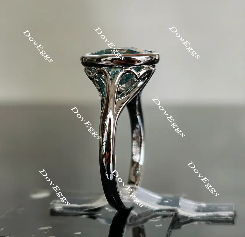 Oval bezel solitaire moissanite engagement ring| Doveggs