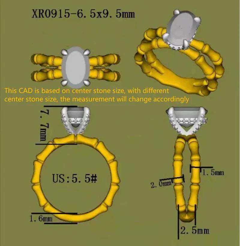 Curved bamboo engagement ring only semi-mount only(Exclusively to DovEggs Stones)