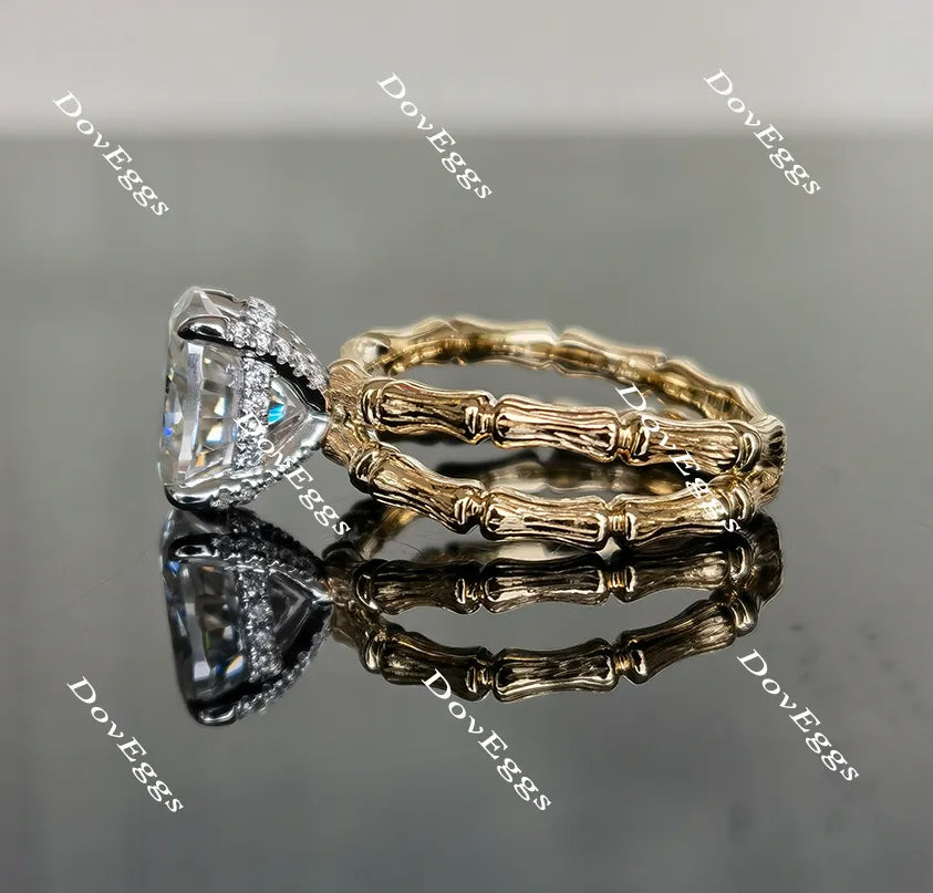 Oval curved bamboo moissanite engagement ring| Doveggs