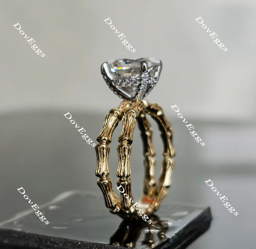 Oval curved bamboo moissanite engagement ring| Doveggs