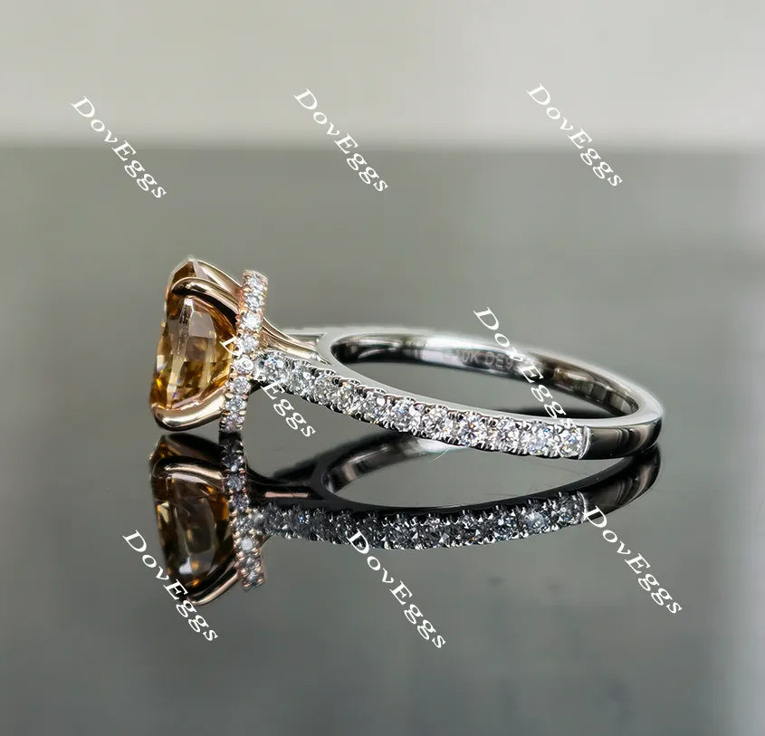 Oval champagne pave moissanite engagement ring| Doveggs