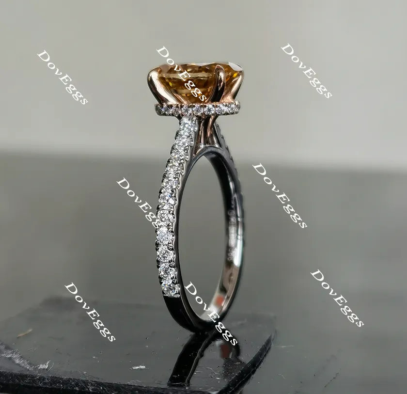 Oval champagne pave moissanite engagement ring| Doveggs