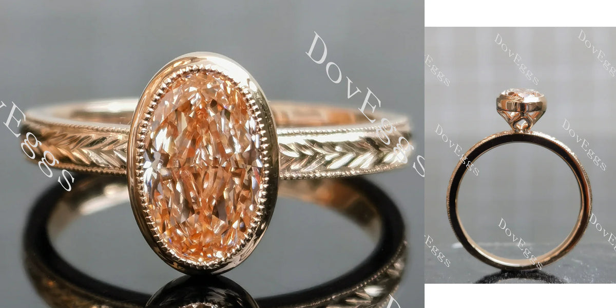 Carved bezel solitaire ethical lab diamond engagement ring only semi-mount only(Exclusively to DovEggs Stones)