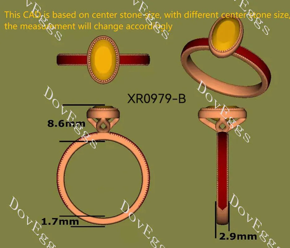 Carved bezel solitaire ethical lab diamond engagement ring only semi-mount only(Exclusively to DovEggs Stones)