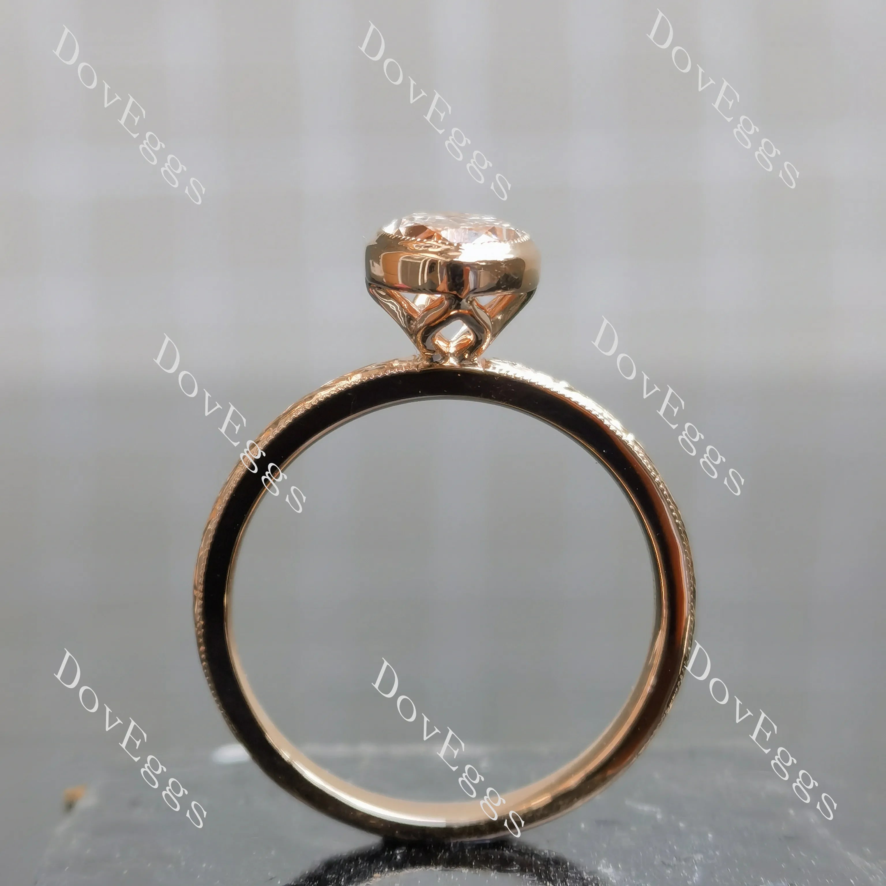 Oval carved bezel solitaire moissanite engagement ring| DovEggs