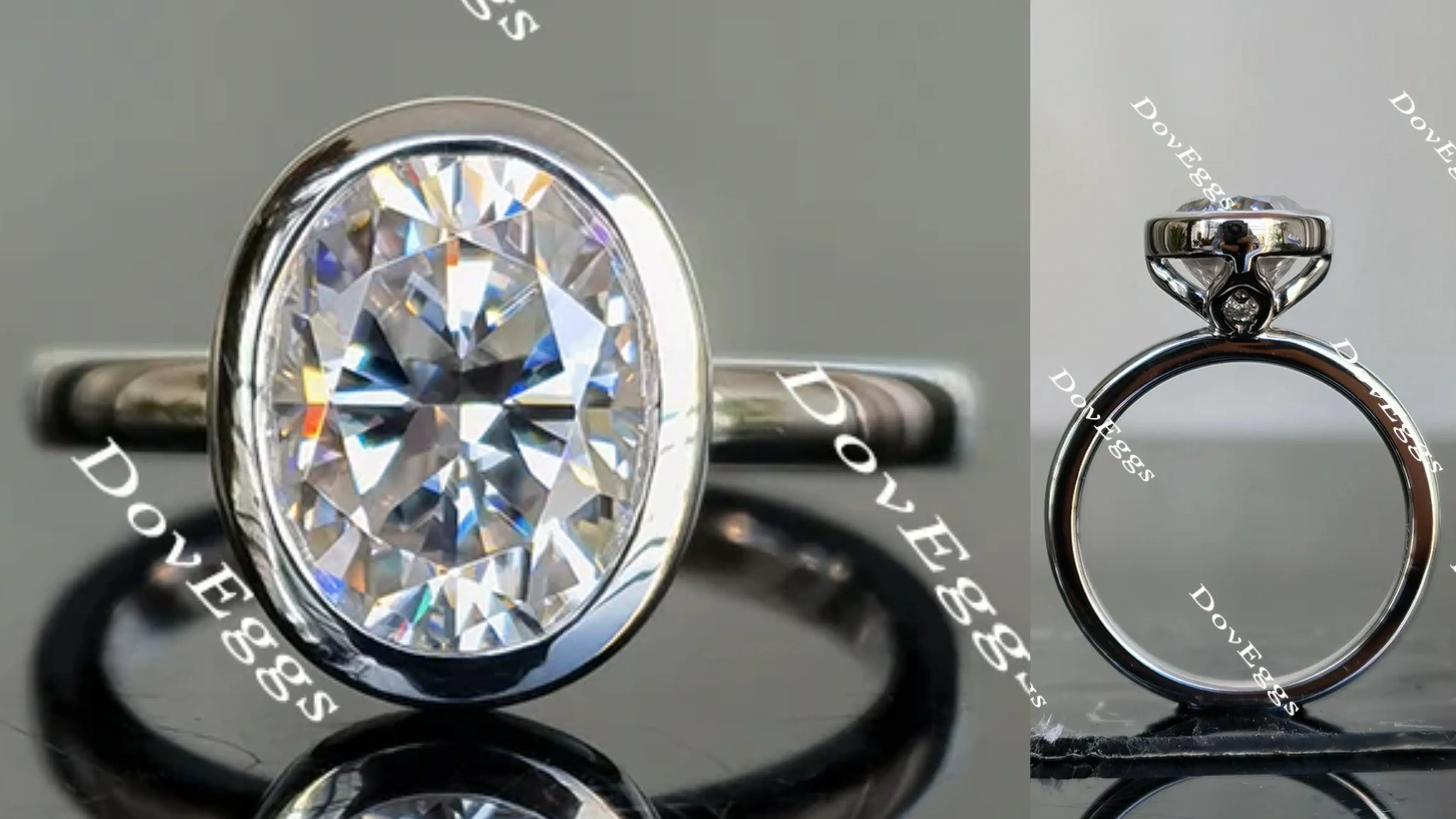 Wendyann's- Oval bezel setting oval moissanite engagement ring| Doveggs