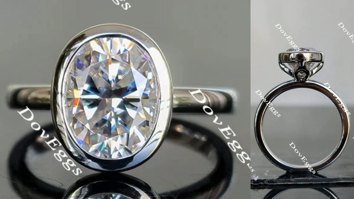 Wendyann's- Oval bezel setting oval moissanite engagement ring| Doveggs