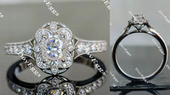 Oval floral half eternity pave moissanite engagement ring| Doveggs