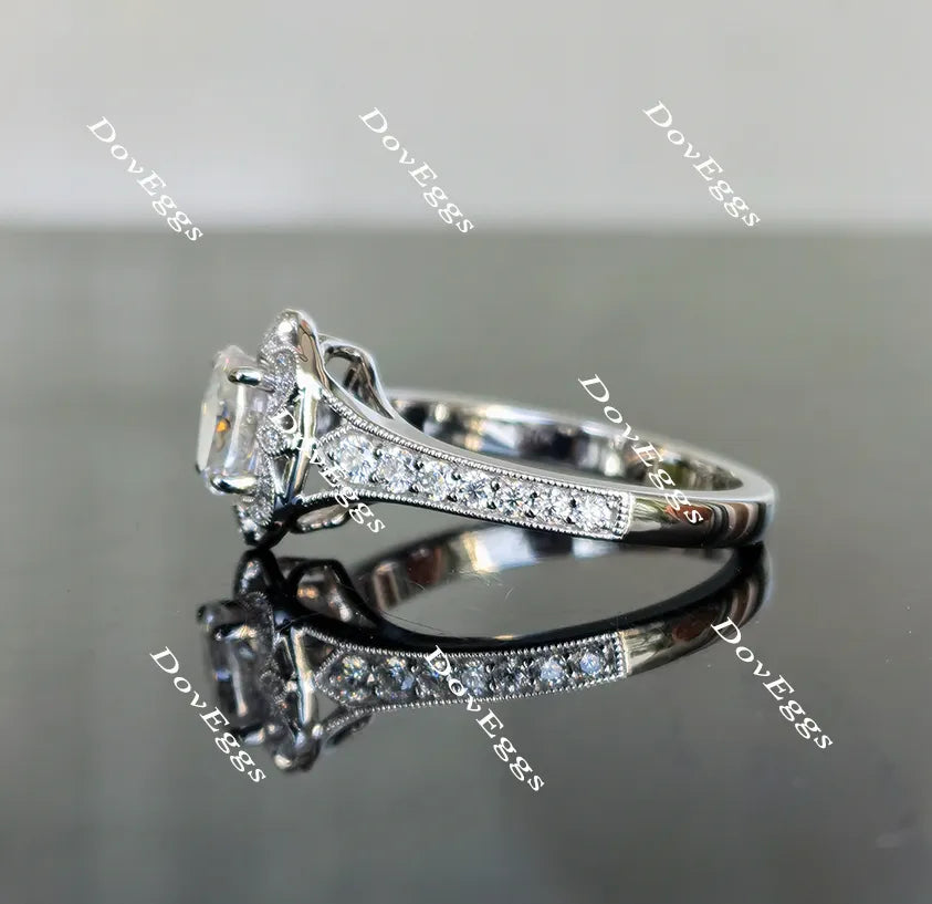 Oval floral half eternity pave moissanite engagement ring| Doveggs