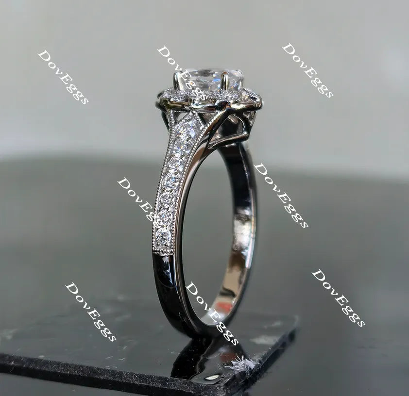 Oval floral half eternity pave moissanite engagement ring| Doveggs