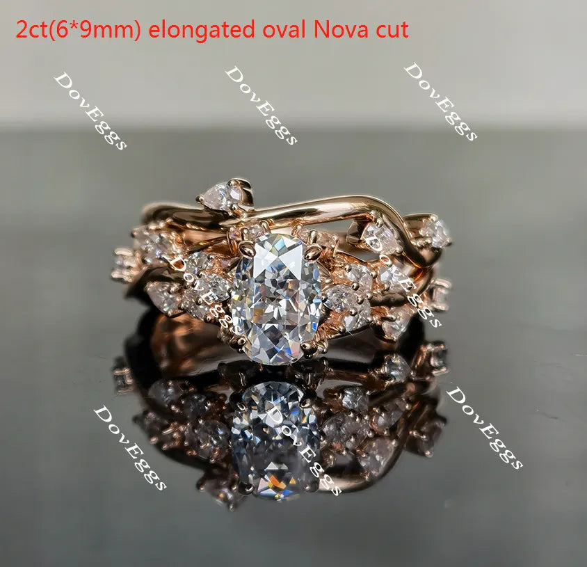 Oval leaves & vine moissanite engagement ring only| Doveggs