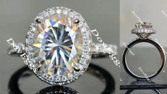 Oval halo pave moissanite engagement ring| Doveggs