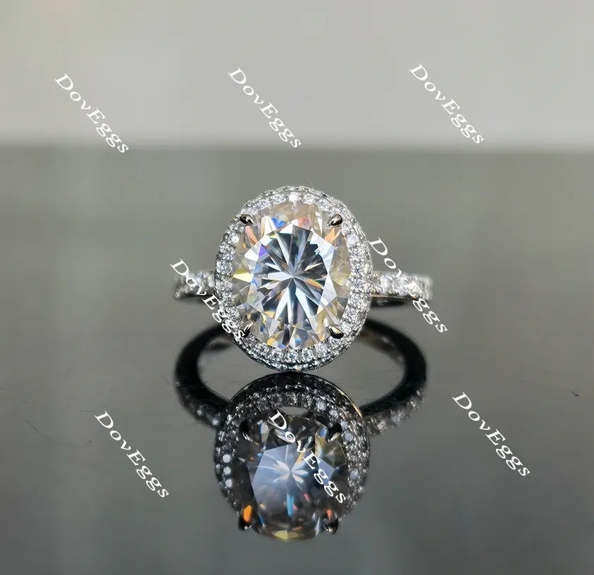 Oval halo pave moissanite engagement ring| Doveggs